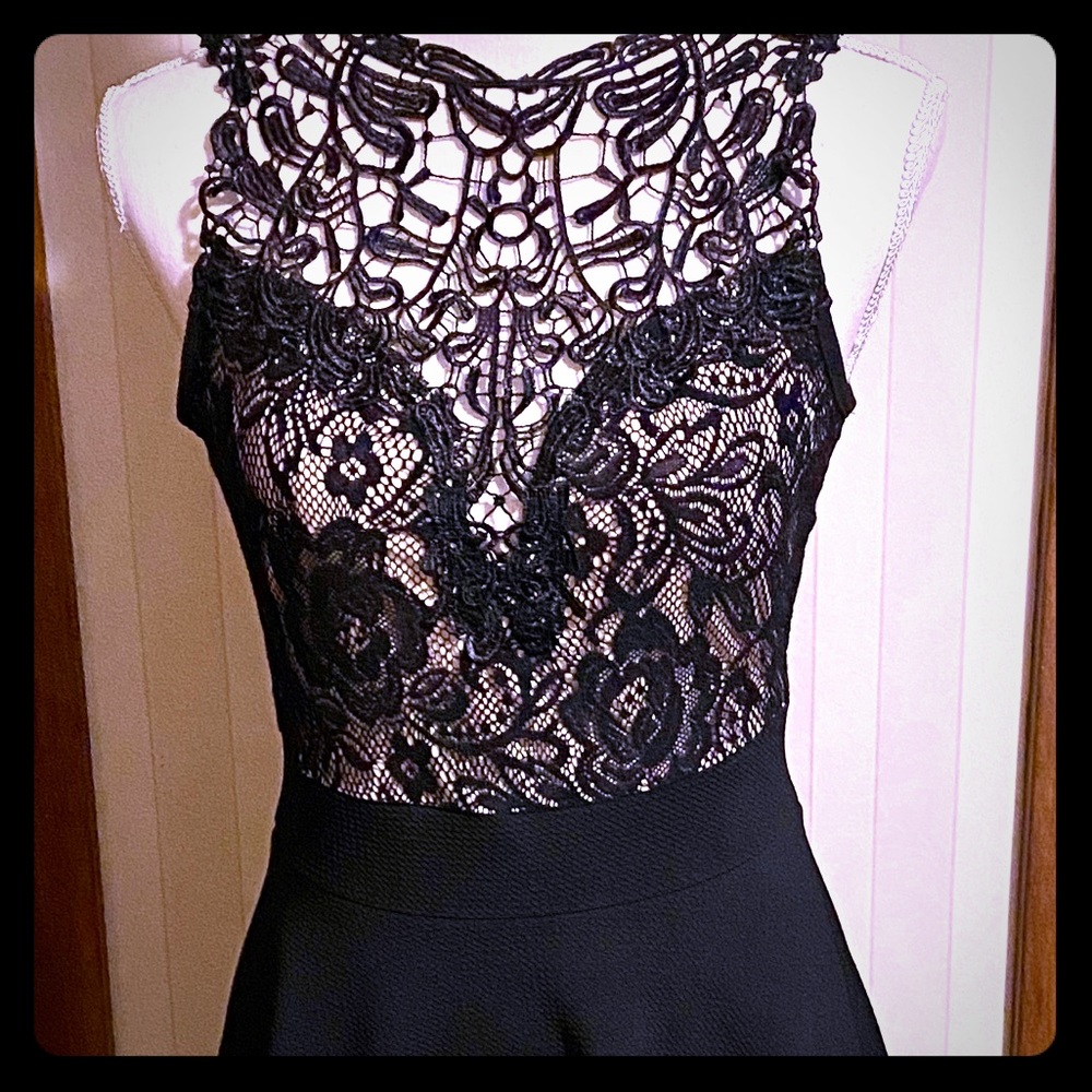 Lace bodice Black Skater Dress